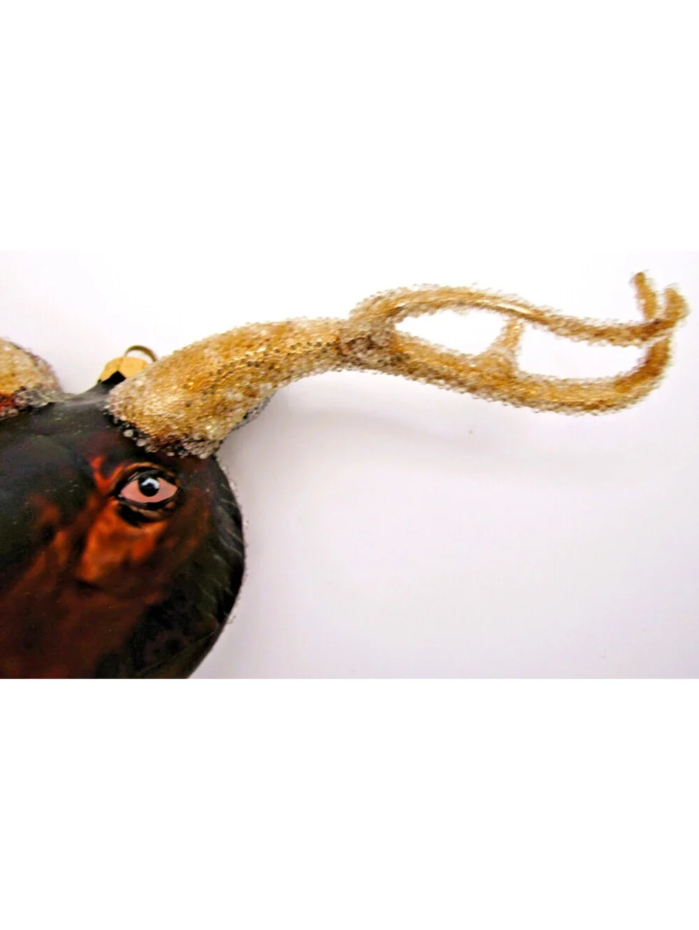 Large Vintage Sugared Blown-Glass Moose Head Christmas Tree Ornament
